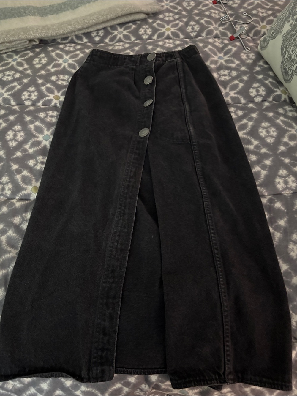 R. Rodeo Black Denim Silver Button-Front Midi Skirt, 100% Cotton